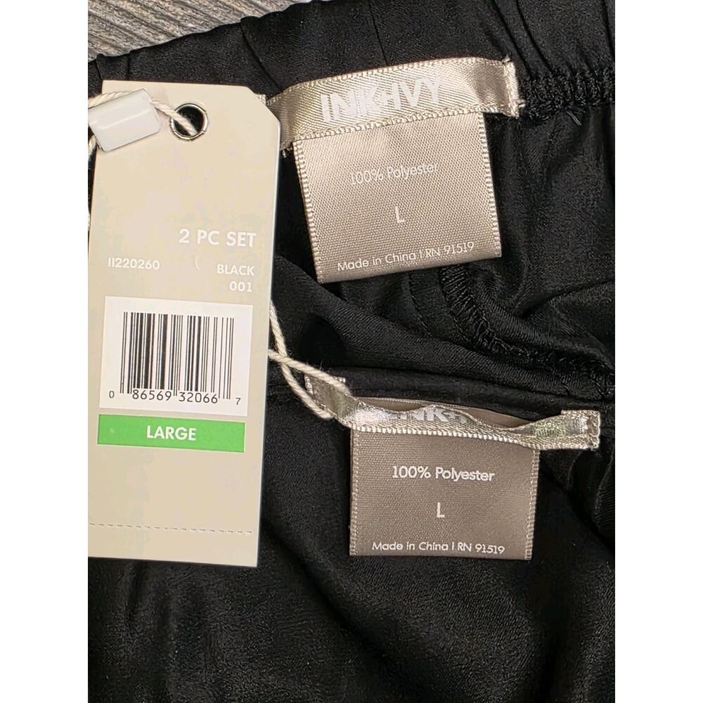 Ink + Ivy Womens Black Satin Pajama Set 2 PC Cami Top Shorts Sleepwear Large NWT - Picture 5 of 5